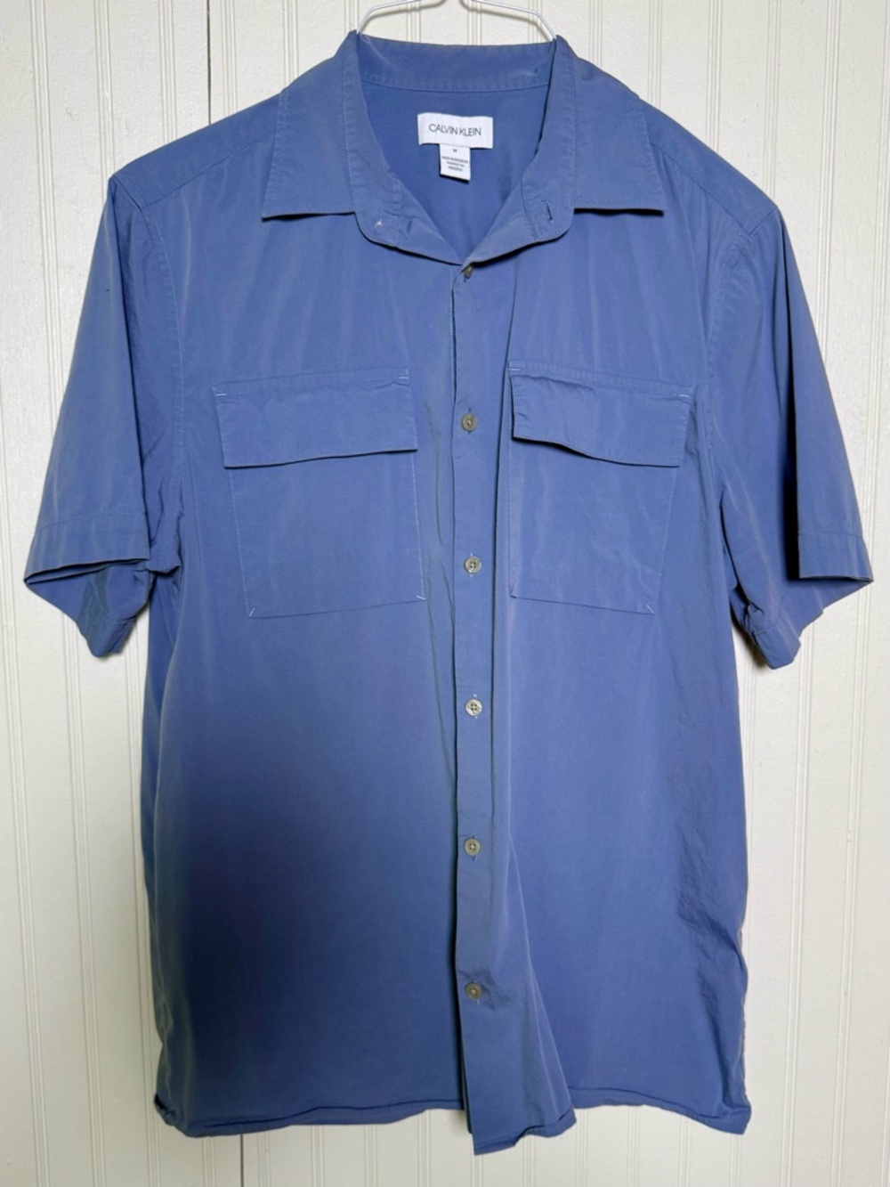Calvin Klein Blue Button Up Shirt - Short Sleeve Pocket - Medium